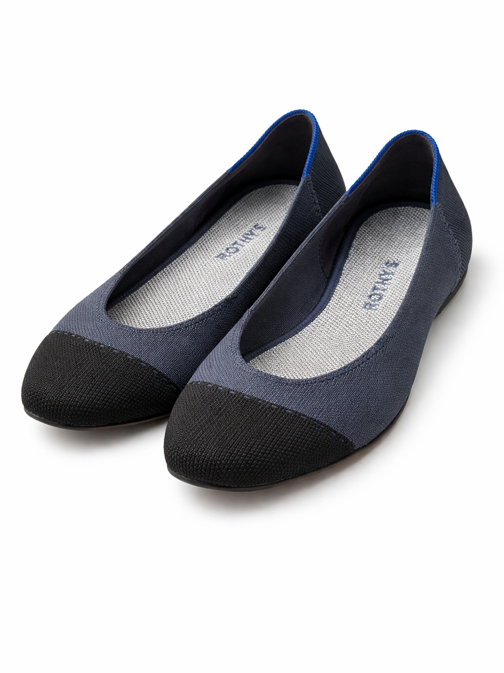 Rothy's Navy Knit Flats with Black Toe Cap and Blue Trim